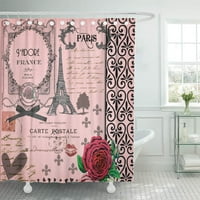 Франция винтидж розов Париж Романтичен Айфел Френски черно изтъркана баня декор за баня за баня душ завеса